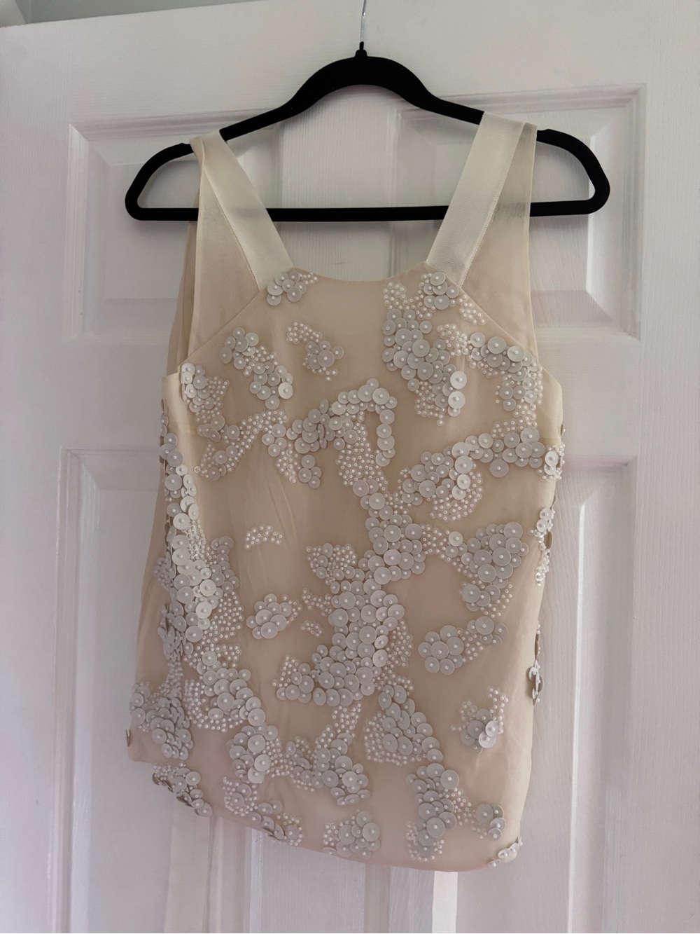 Robert Rodriguez Cream Embellished Sleeveless Top